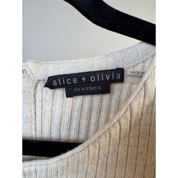 Alice + Olivia Jenner Crew Neck Dress Midi Ribbed Wool Sz L Oatmeal - Picture 8 of 16